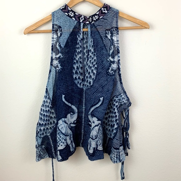 Free People Blue Elephant Gauze Sleeveless Tank top - Picture 4 of 10